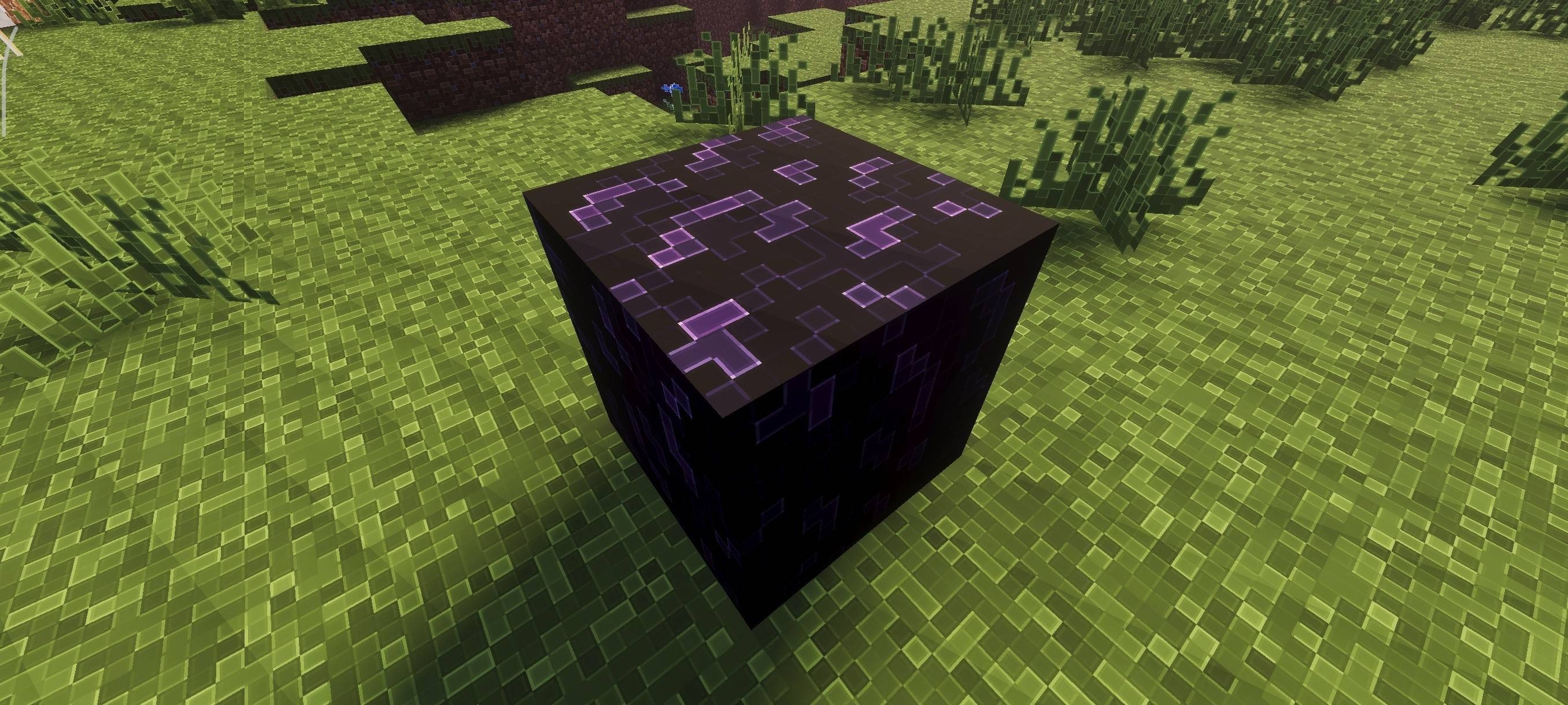 Outline Shader (26.X) – Sharp Stylized Graphics 9 High resolution crying obsidian block with sharp outlines placed on green grass