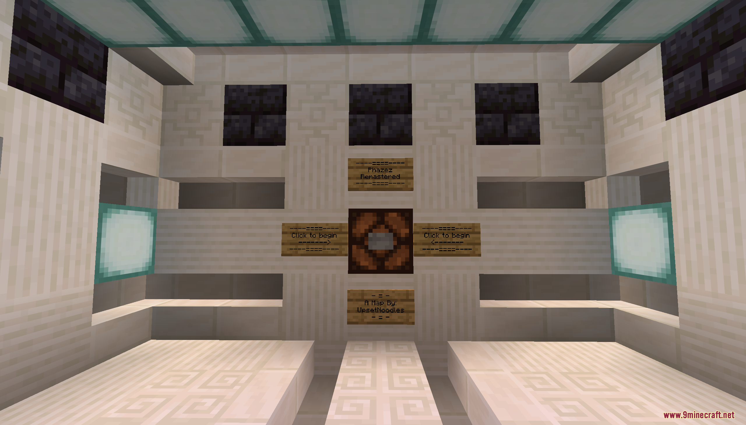 Phazez Remastered Map (26.2, 1.20.1) – Survive Lethal Experiments In Strange Testing Rooms 2 The lobby of phazez remastered map featuring signs and a start button