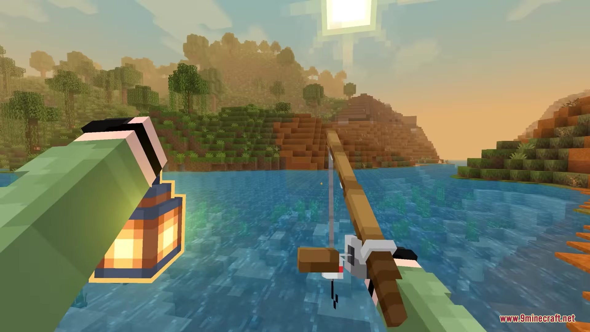 Punchy Fpa Mod (26.2, 1.20.1) – Feel The Weight Of Every Sword Swing 4 Visible hands holding a lantern and fishing rod in first person view