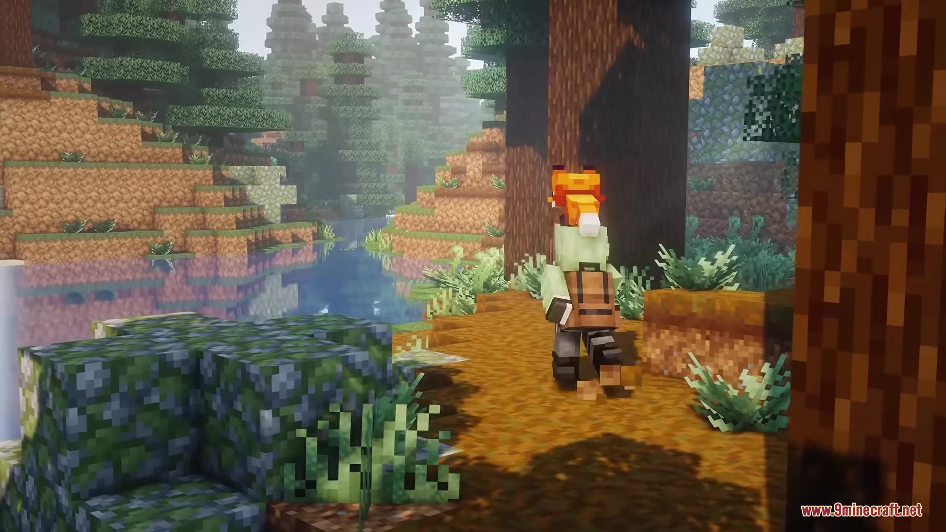 Rojak Resource Pack (26.1.2, 1.20.1) – Vibrant Vanilla Tweaks With Rich Mod 3 A player character walking through a forest with a fox on their head