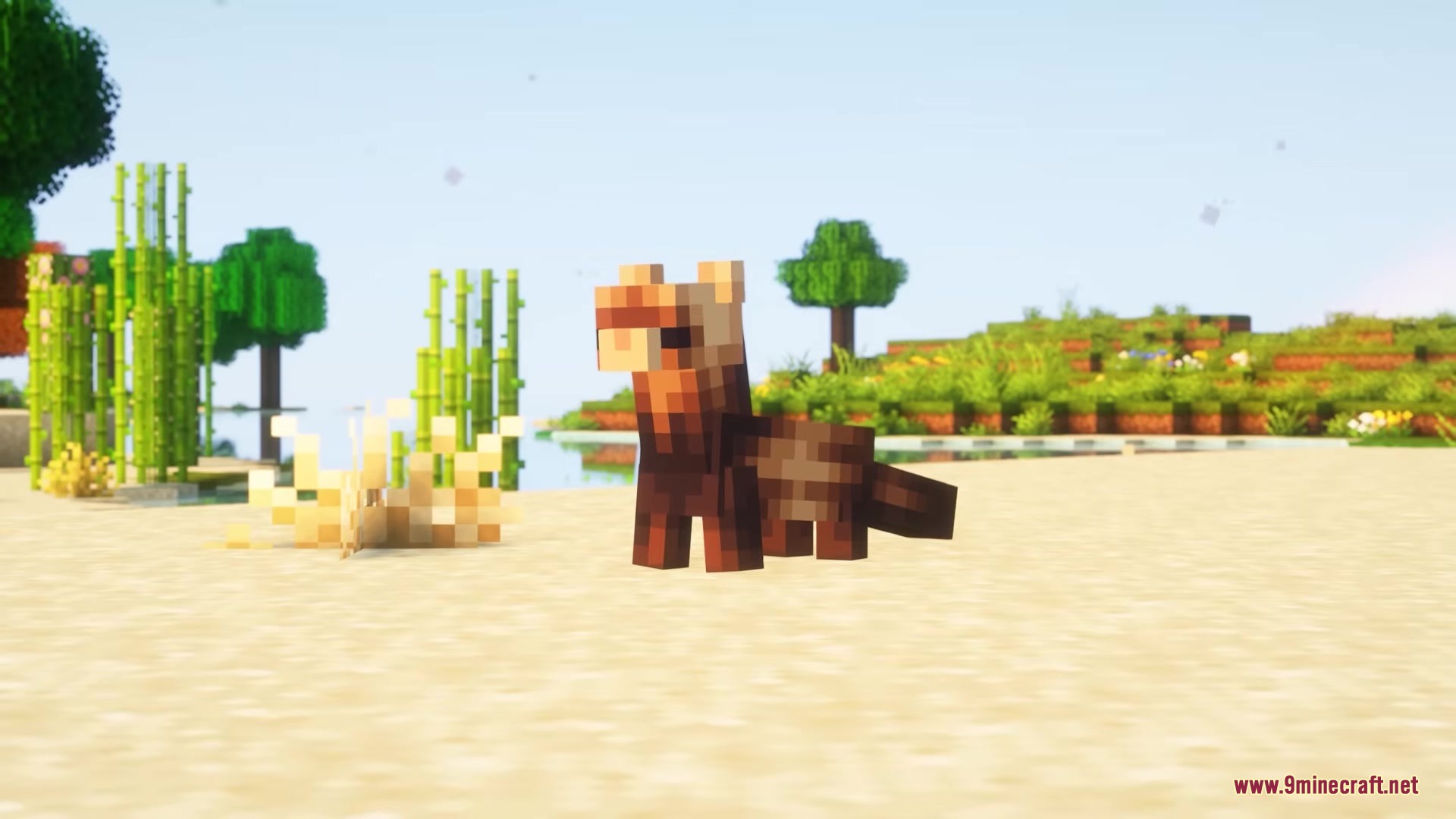 Room For Two Mod (26.2, 1.20.1) – Share A Single Bed With Friends 2 A small brown and tan animal standing on a sandy beach near bamboo