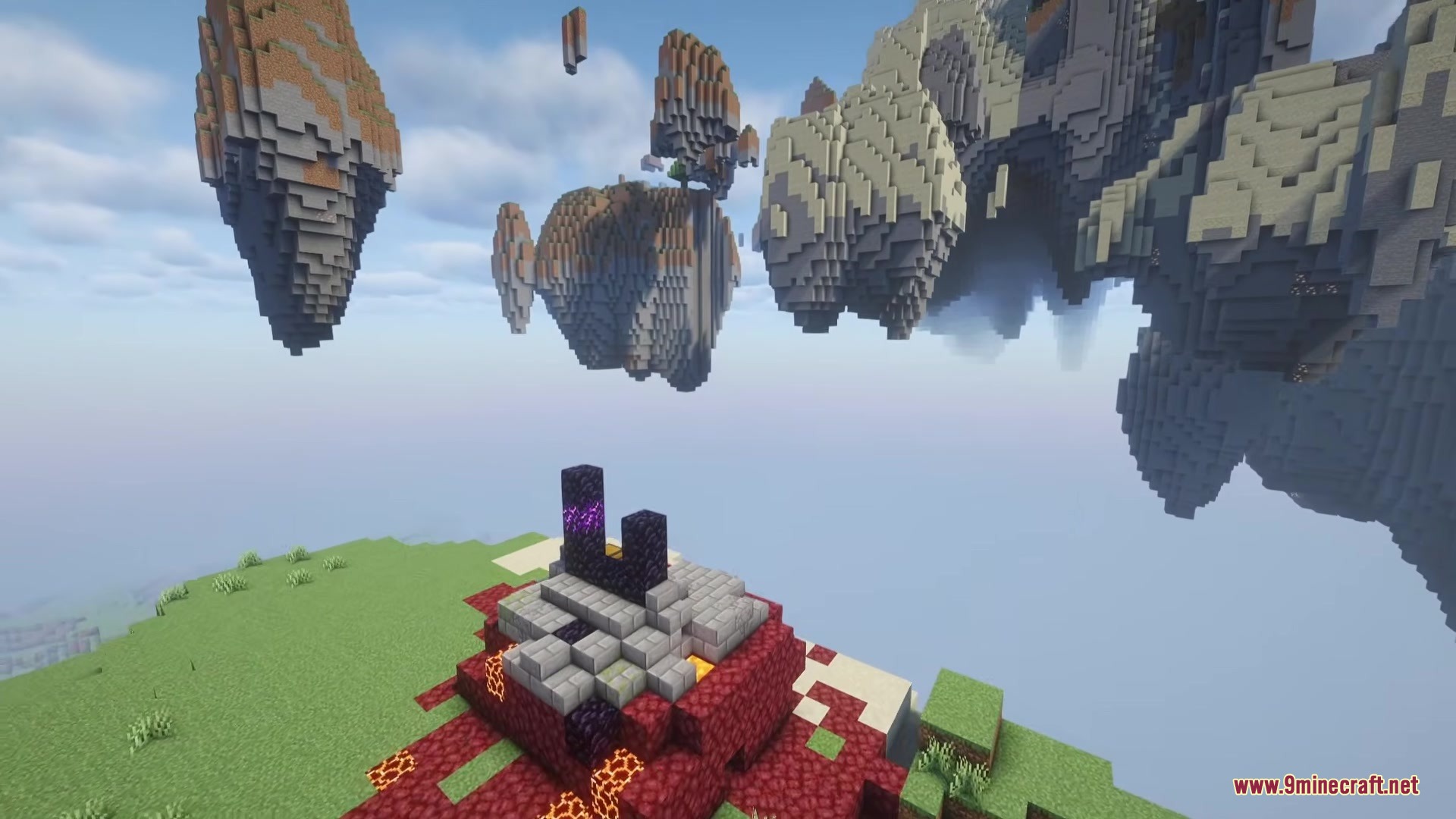 Sky Archipelago Mod (1.21.1) – Generate Custom Floating Island Survival Worlds 4 Ruined nether portal on a floating island in sky archipelago mod