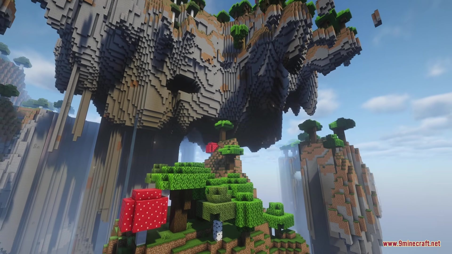 Sky Archipelago Mod (1.21.1) – Generate Custom Floating Island Survival Worlds 6 Lush floating islands with trees and mushrooms in a bright sky