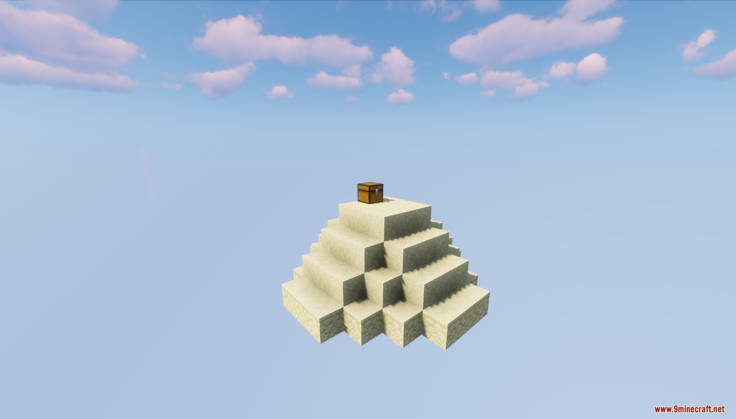 Skyland Origins Map (26.2, 1.20.1) – Classic Skyblock With A Twist 5 A small sand island shaped like a pyramid with a chest on top