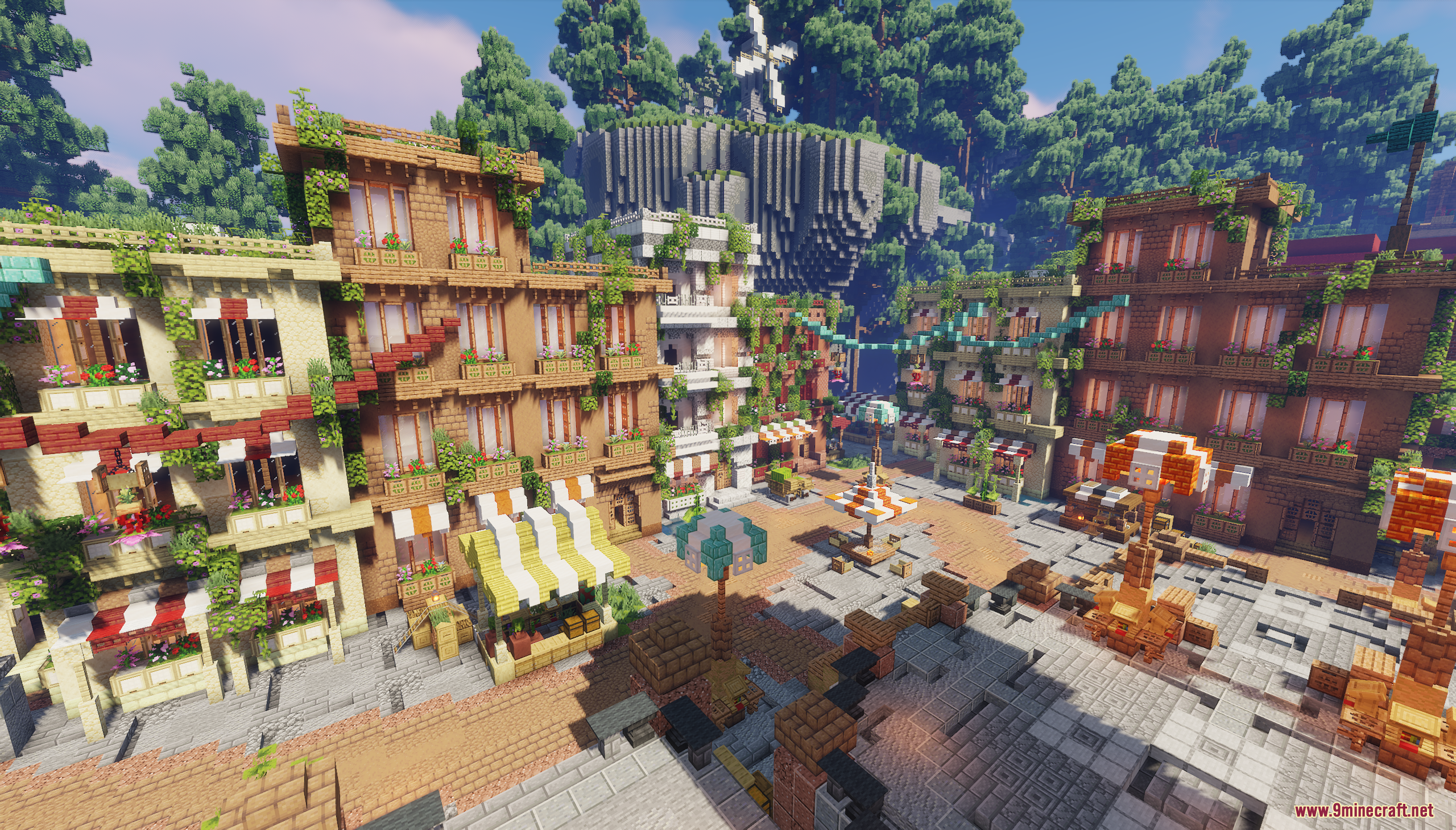 Overview of the skyroot spawn map featuring a town and floating island