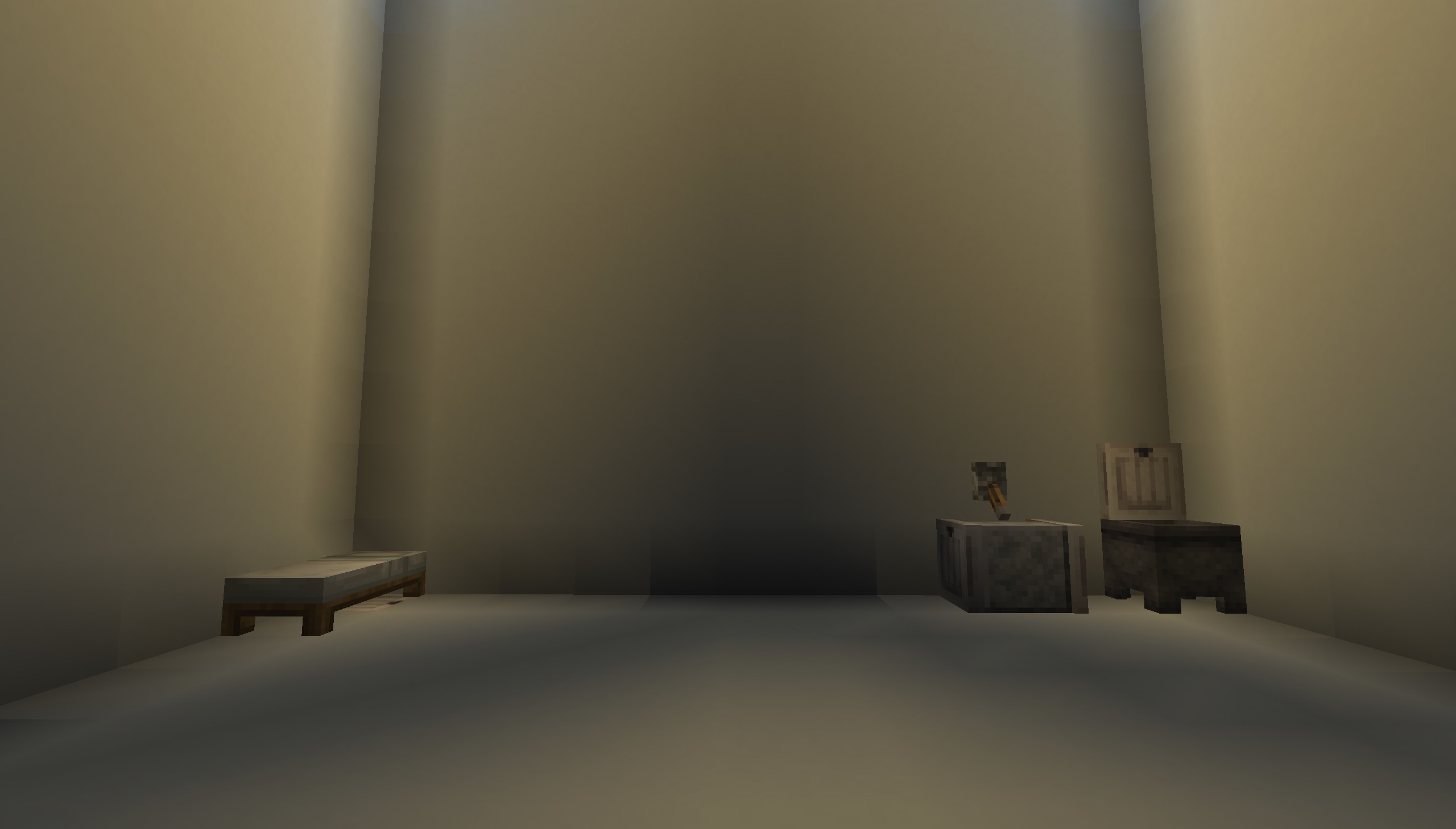 Solitary Map(26.2, 1.20.1) – Survive The Shifting Puzzles Of A White Room 4 A minimalist solitary cell featuring a wooden bench and stone furniture
