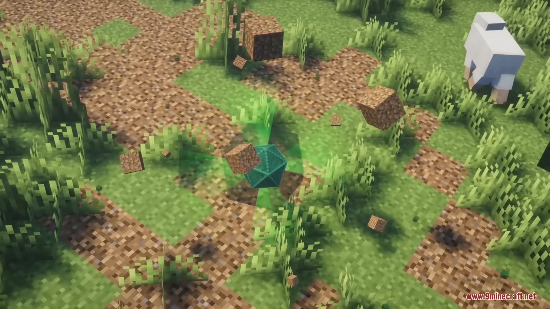 A teal gravity anomaly from strange matter mod levitating nearby dirt blocks