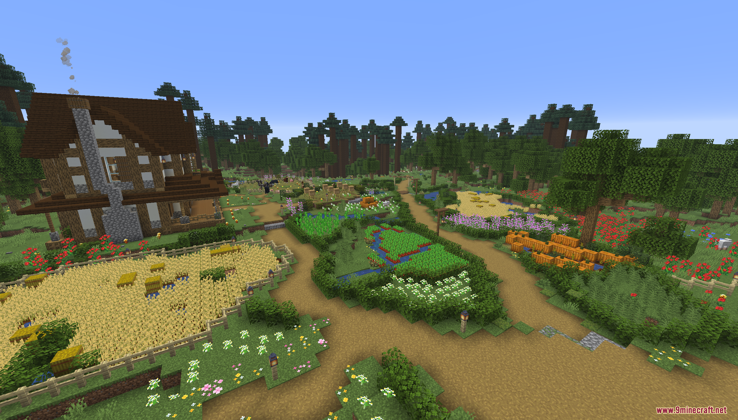 Tiny Takeover Farmstead Map (26.2, 1.20.1) – Peaceful Farm Life 8 A cozy minecraft farmhouse surrounded by lush crop fields and vibrant flowers