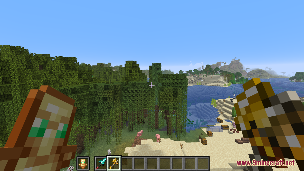 Tools Reimagined Resource Pack (1.21.11) – Bold New Shapes For Classic Vanilla 2 First person view holding a totem and a custom tool in mangrove swamp