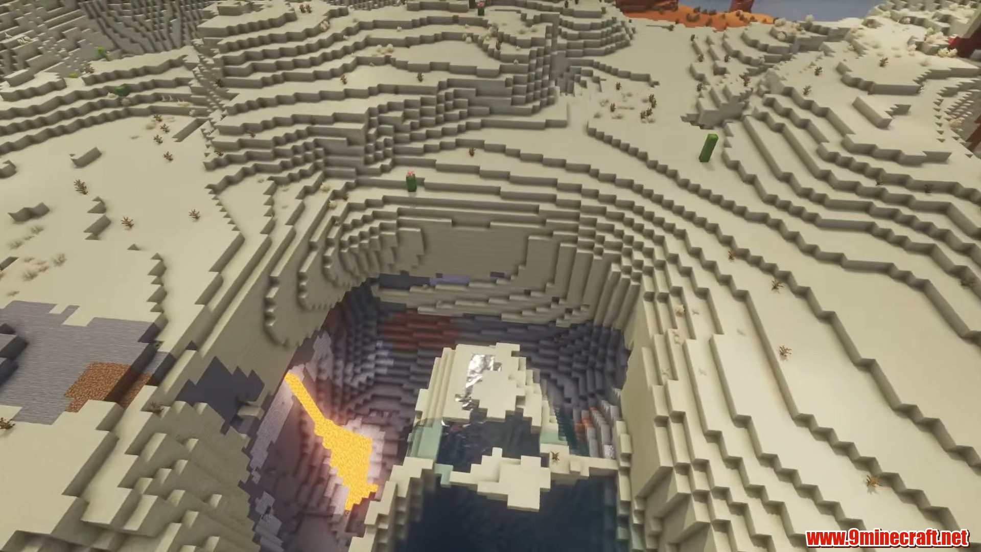 Top 13 Flat Land Seeds Perfect For Building In Minecraft (26.2, 1.21.11) – Java Edition 22 Desert shelf above a lava rim in minecraft seed 1162170822981471885