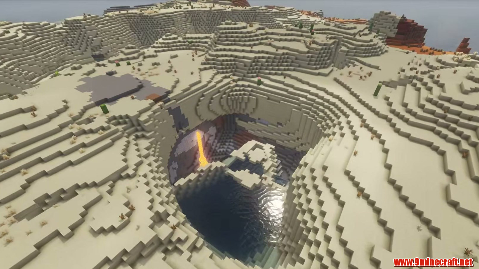 Top 13 Flat Land Seeds Perfect For Building In Minecraft (26.2, 1.21.11) – Java Edition 23 Sunken lava pit below the flat desert