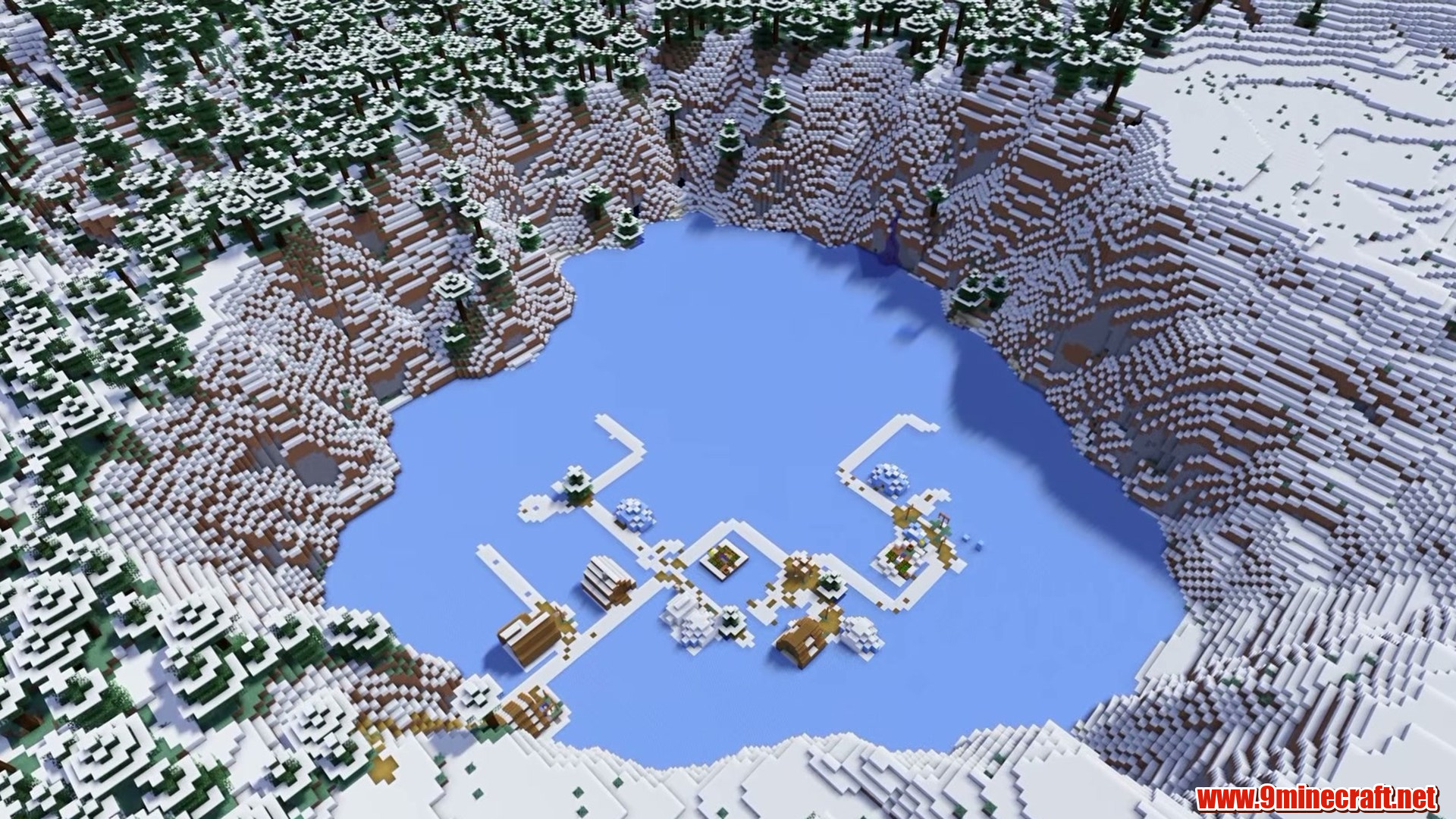 Top 15 Village Seeds For Your Next Minecraft World (26.2, 1.21.11) – Java Edition 6 Village on a frozen crater lake in minecraft seed 804203183