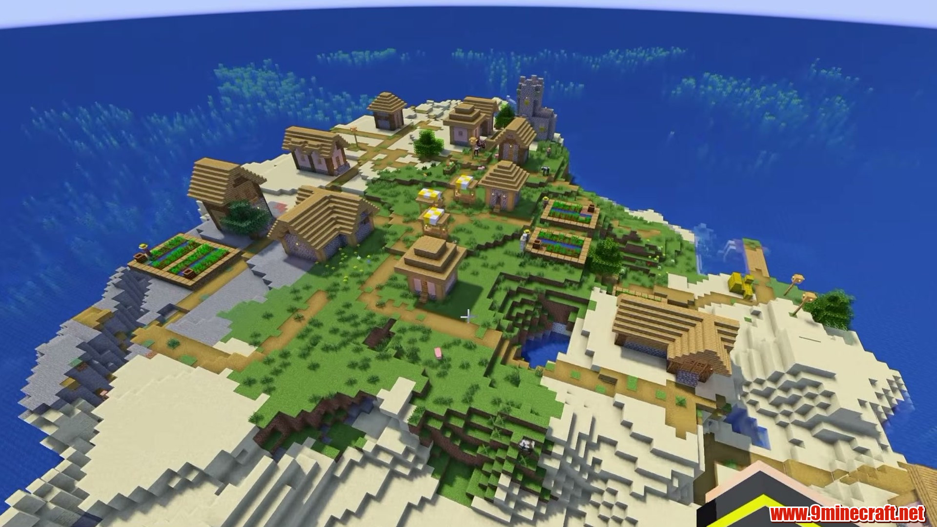Top 15 Village Seeds For Your Next Minecraft World (26.2, 1.21.11) – Java Edition 7 Island village surrounded by ocean in minecraft seed 123454532311368