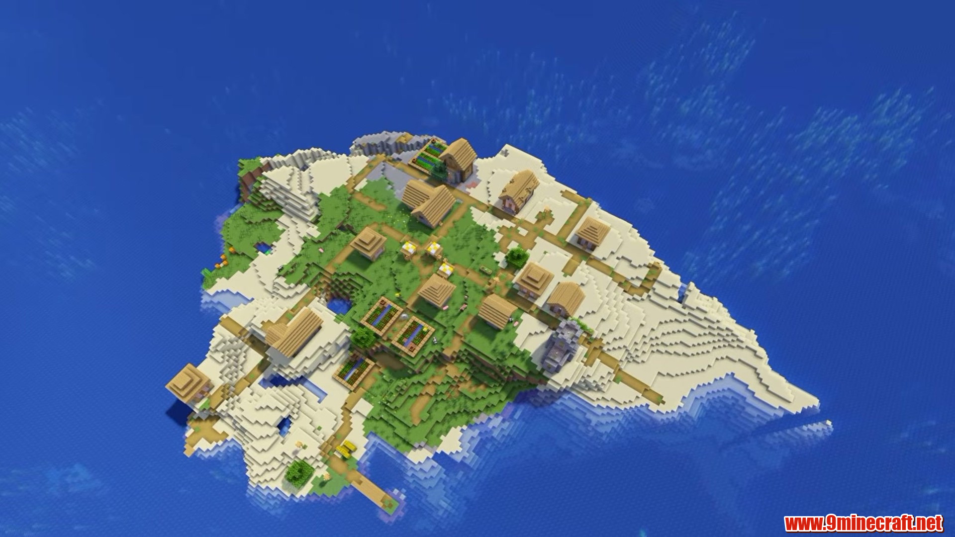 Top 15 Village Seeds For Your Next Minecraft World (26.2, 1.21.11) – Java Edition 8 Sandy village island seen from above