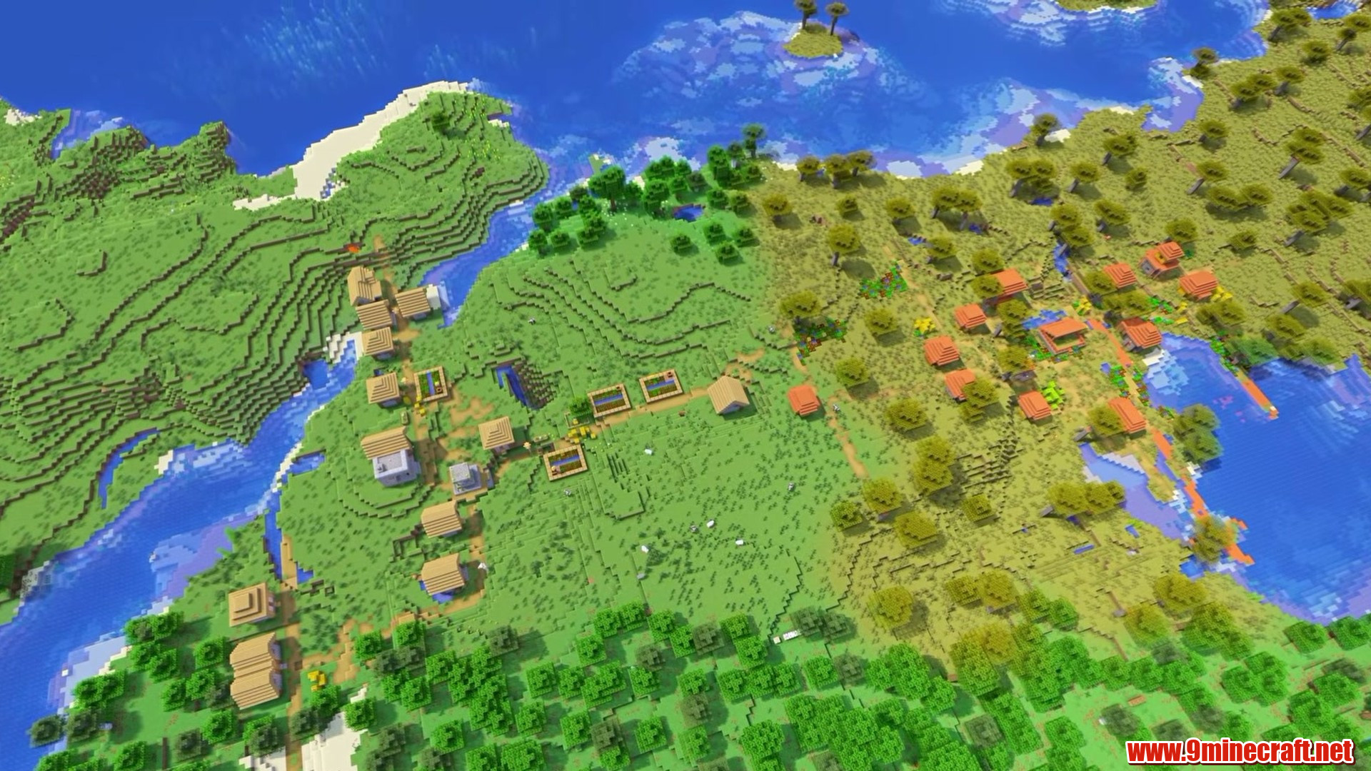 Top 15 Village Seeds For Your Next Minecraft World (26.2, 1.21.11) – Java Edition 14 Aerial view of the double village spawn