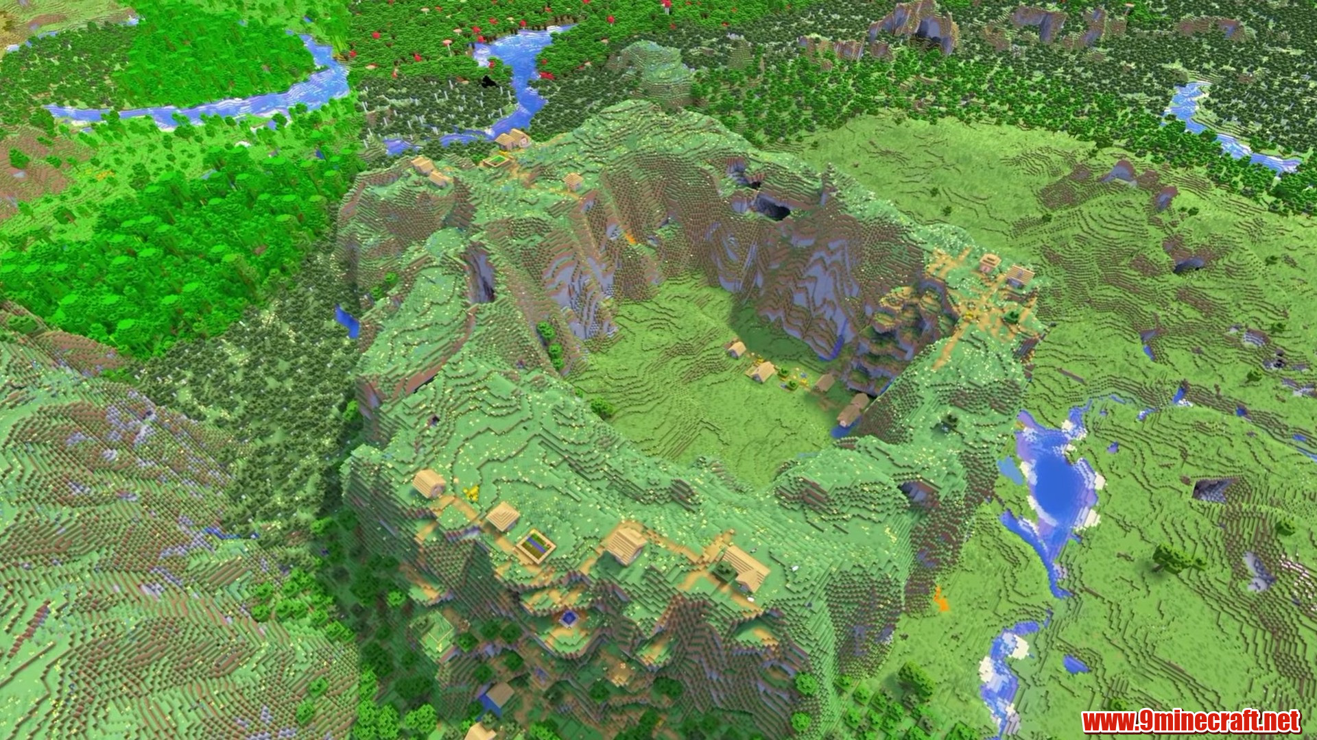 Top 15 Village Seeds For Your Next Minecraft World (26.2, 1.21.11) – Java Edition 18 Meadow basin ringed by village terraces