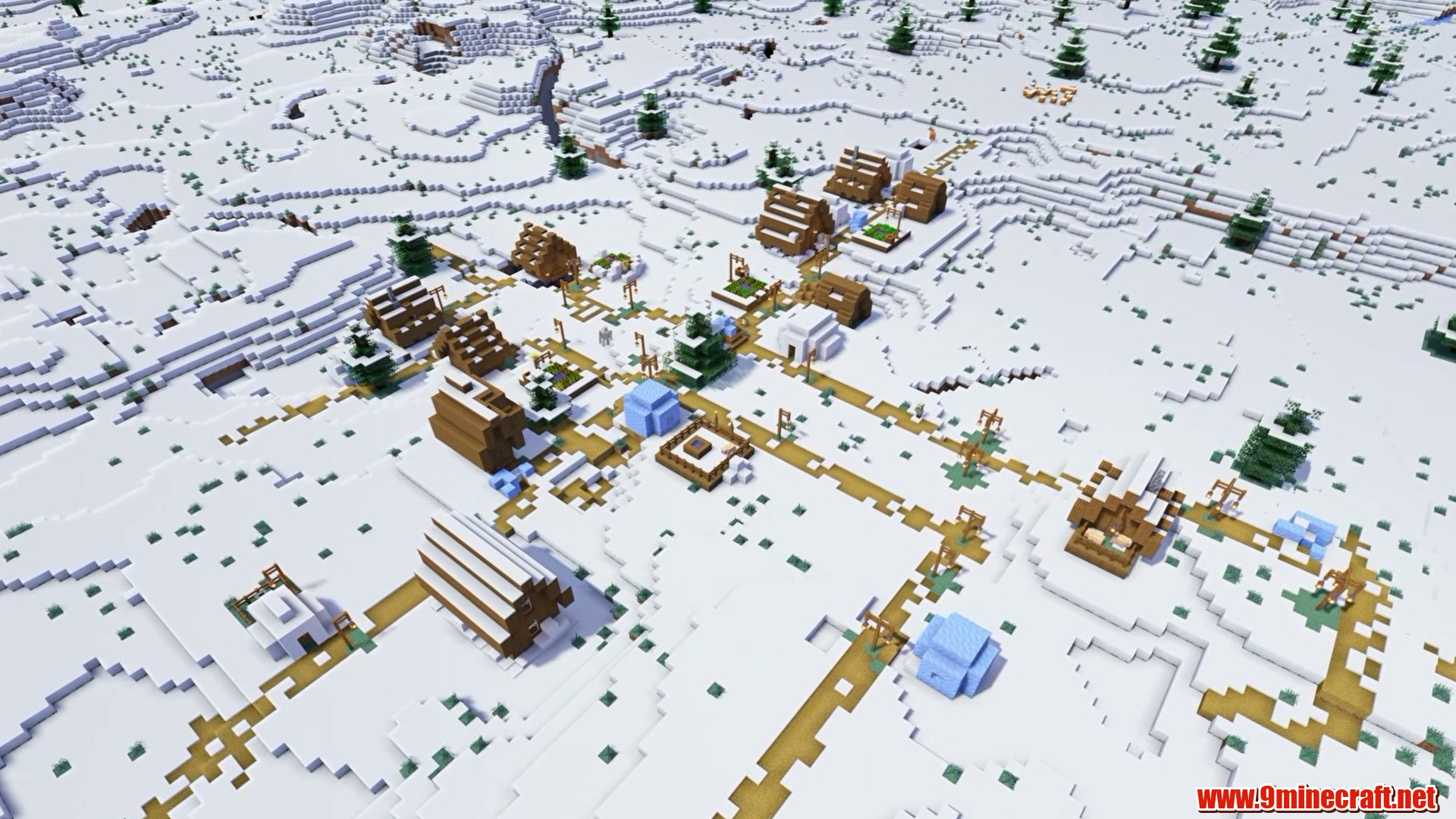 Top 15 Village Seeds For Your Next Minecraft World (26.2, 1.21.11) – Java Edition 24 Snow-covered village houses and paths