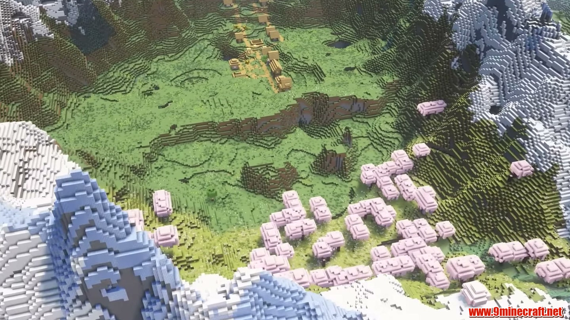 Best Seeds For Minecraft (26.2, 1.21.11) Part 1 – Java/Bedrock Edition 9 Plains village inside a snowy peak valley near coordinates 200 -150