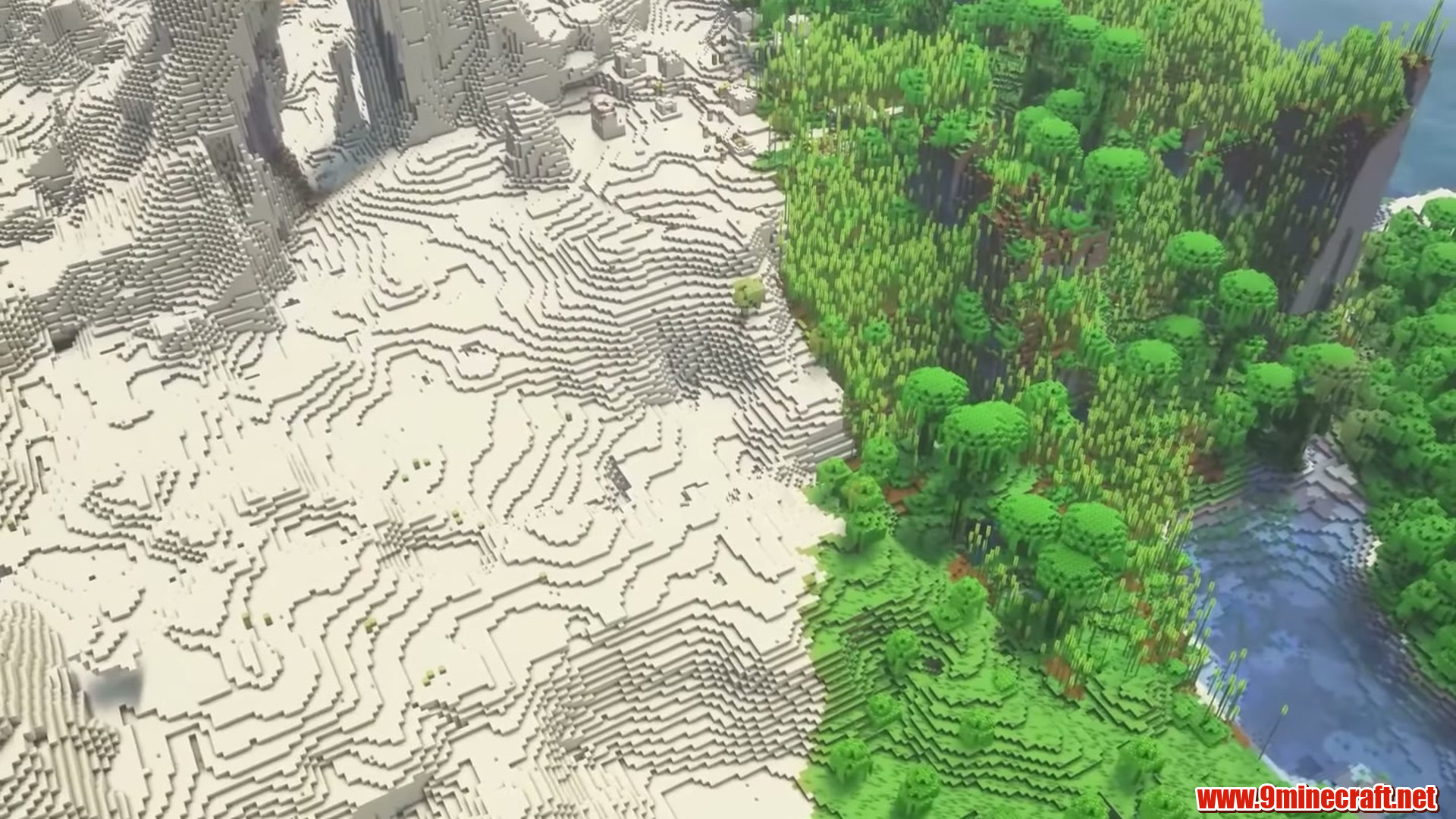 Best Seeds For Minecraft (26.2, 1.21.11) Part 1 – Java/Bedrock Edition 16 Aerial view of contrasting desert and bamboo jungle terrain near spawn