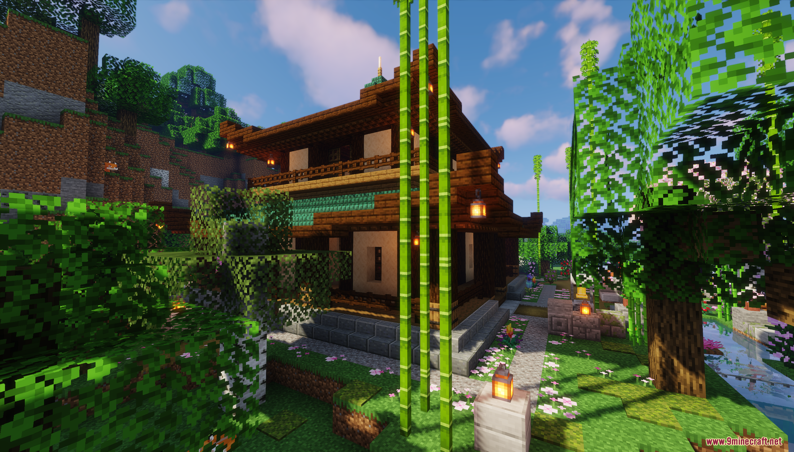 Traditional Japanese House Map (26.2, 1.20.1) – A Peaceful Asian Base Ready 11 Exterior of the traditional japanese house map surrounded by bamboo and lush greenery