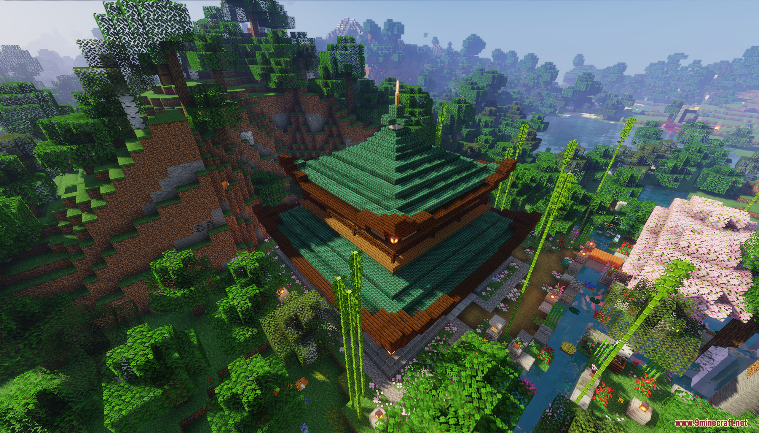 Traditional Japanese House Map (26.2, 1.20.1) – A Peaceful Asian Base Ready 4 Aerial view of the traditional japanese house map with a green roof