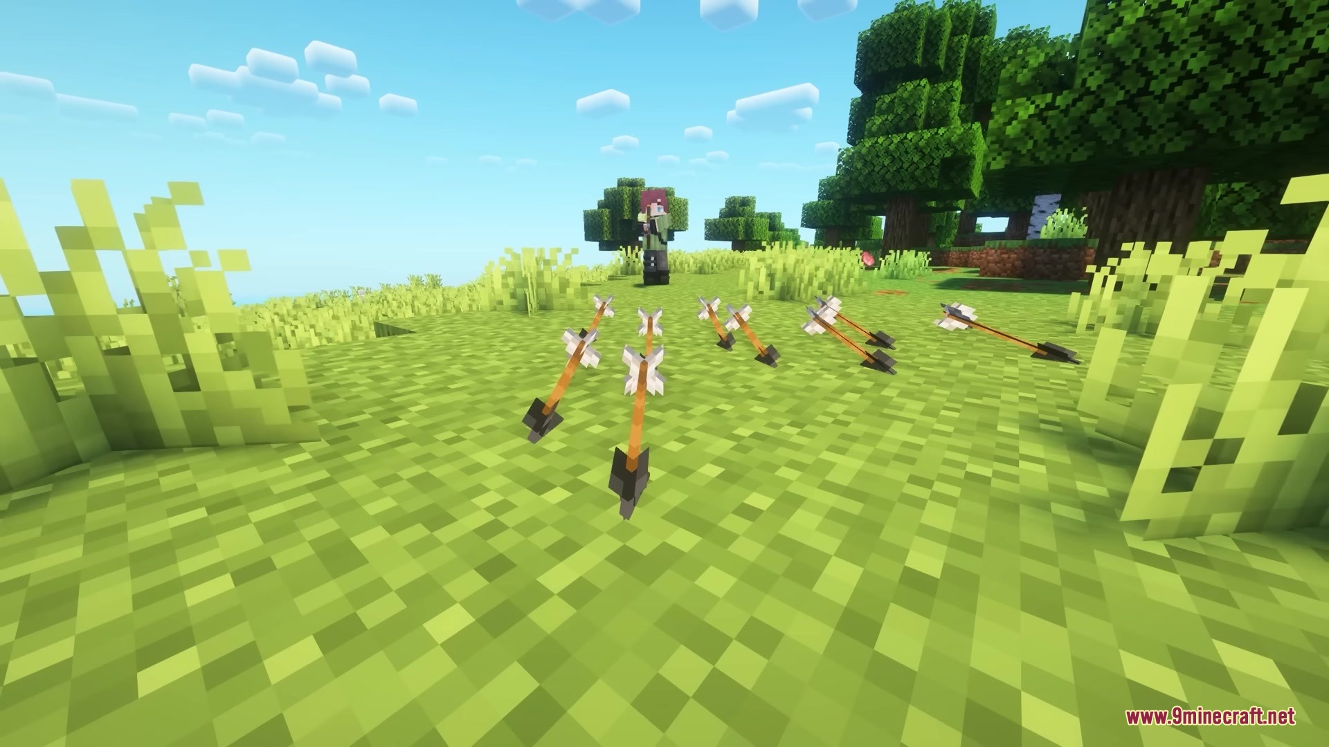Trusty Tools Resource Pack (1.21.11) – Chunky 3D Tools For A Classic Vanilla 11 Multiple 3d modeled arrows stuck in the ground after being fired