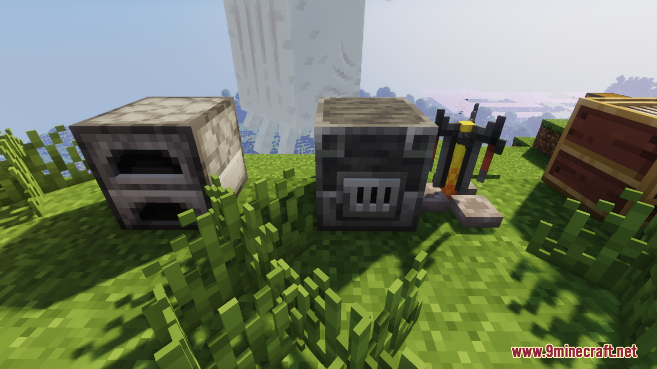 A furnace and blast furnace with enhanced depth on green grass