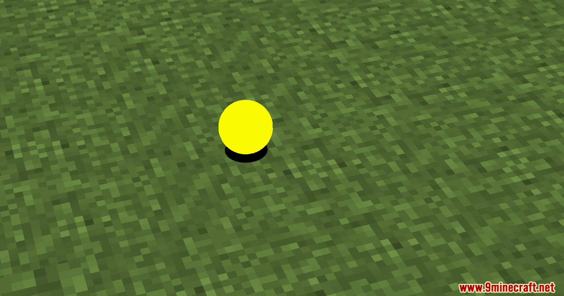 Verity Shaders (1.20.1) – Smooth Sphere Rendering For The Verity Mod 4 A perfectly round yellow sphere sits on a grass block in minecraft