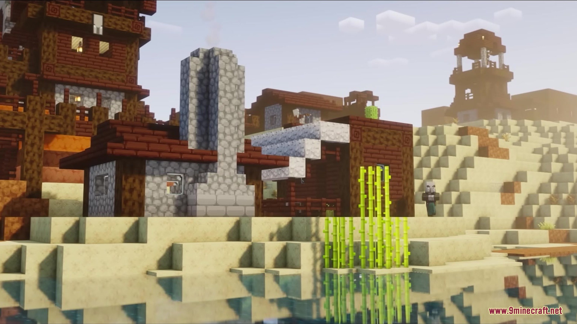 Wither Boss Summoning Animation Resource Pack (1.18.2) 2 A small stone house with a tall chimney sits near a river bank