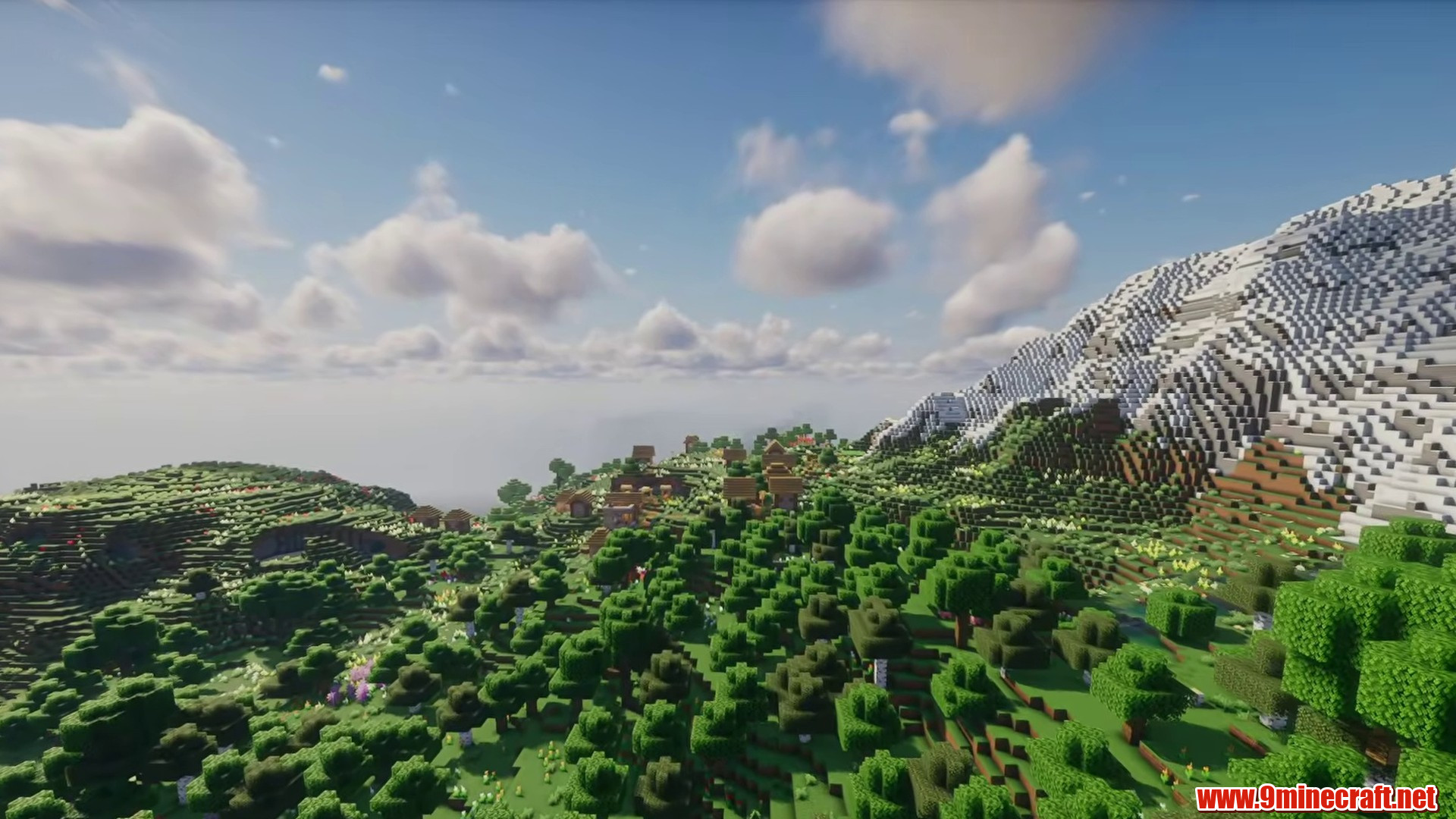 12 Minecraft Seeds With Naturally Perfect Building Terrain (26.2, 1.21.11) – Java/Bedrock Edition 11 Snow mountain building terrain with open green land
