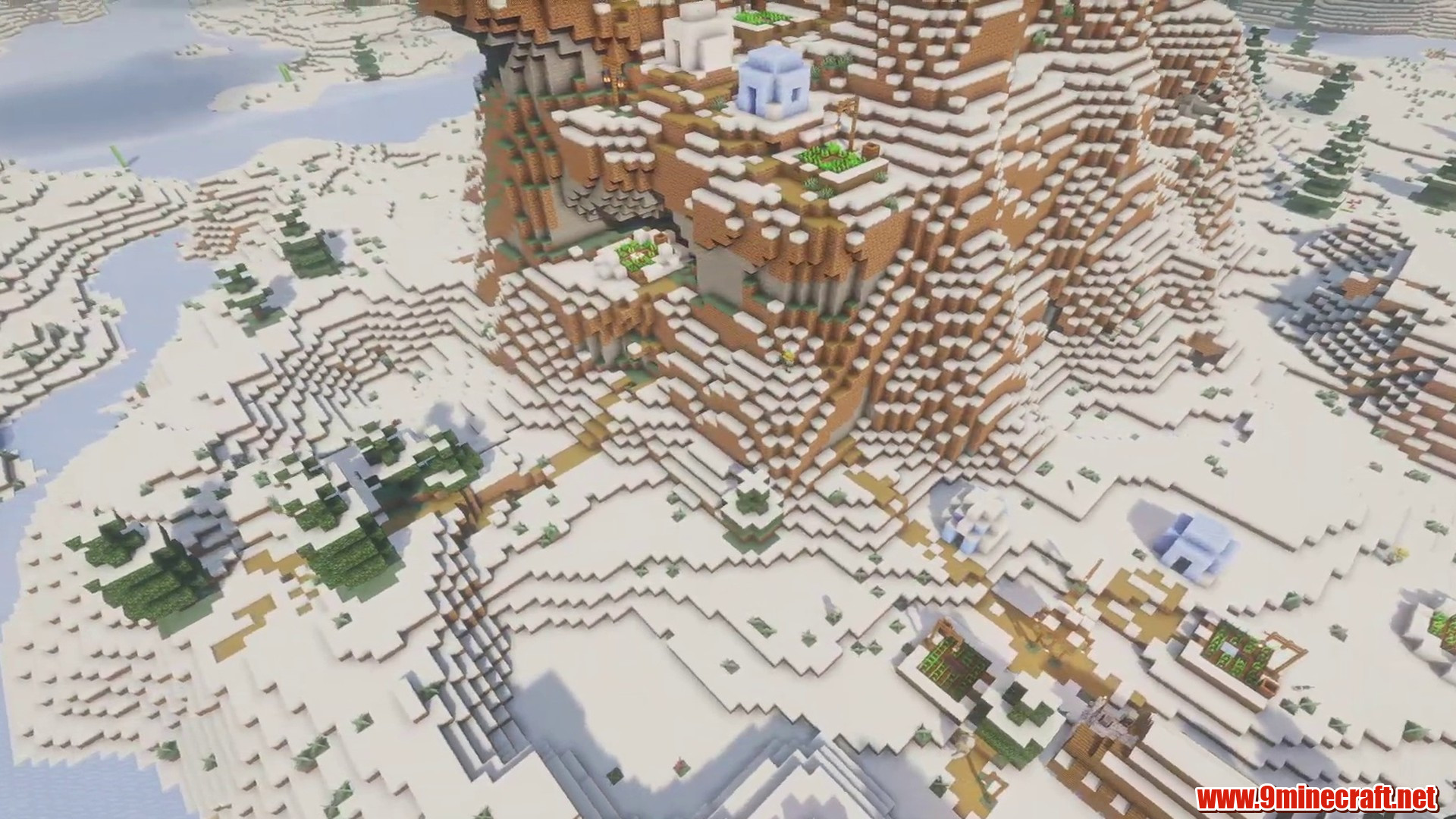 12 Minecraft Seeds With Naturally Perfect Building Terrain (26.2, 1.21.11) – Java/Bedrock Edition 19 Open winter terrain around a mountain village