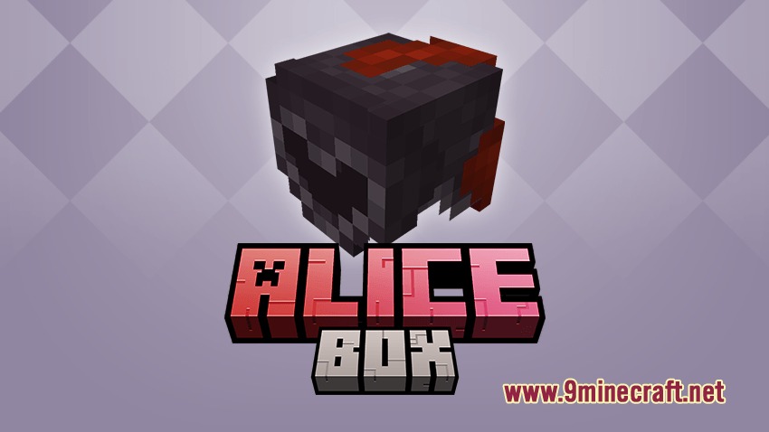Alice’s Box Resource Pack (26.2, 1.21.11) – Dreamy Storybook Wonderland Vibes 2 Dark armored helmet with red accents above the alice box resource pack logo