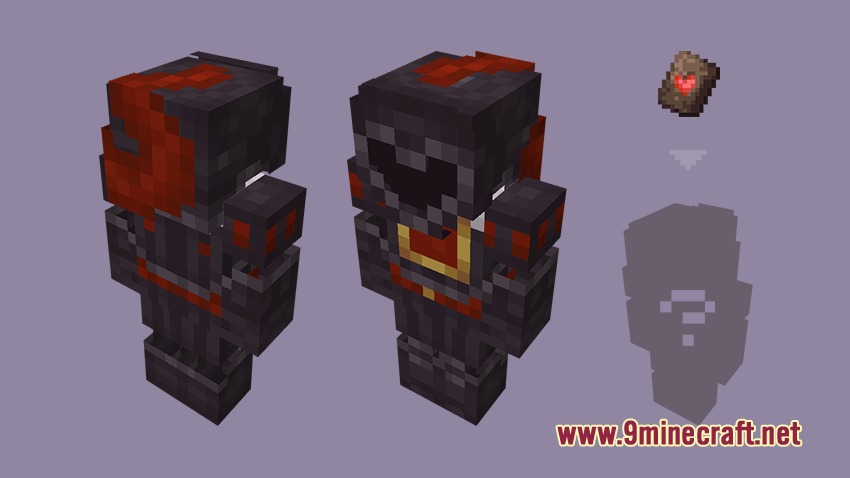 Alice’s Box Resource Pack (26.2, 1.21.11) – Dreamy Storybook Wonderland Vibes 3 Minecraft character wearing full dark armor with red accents and a heart visor