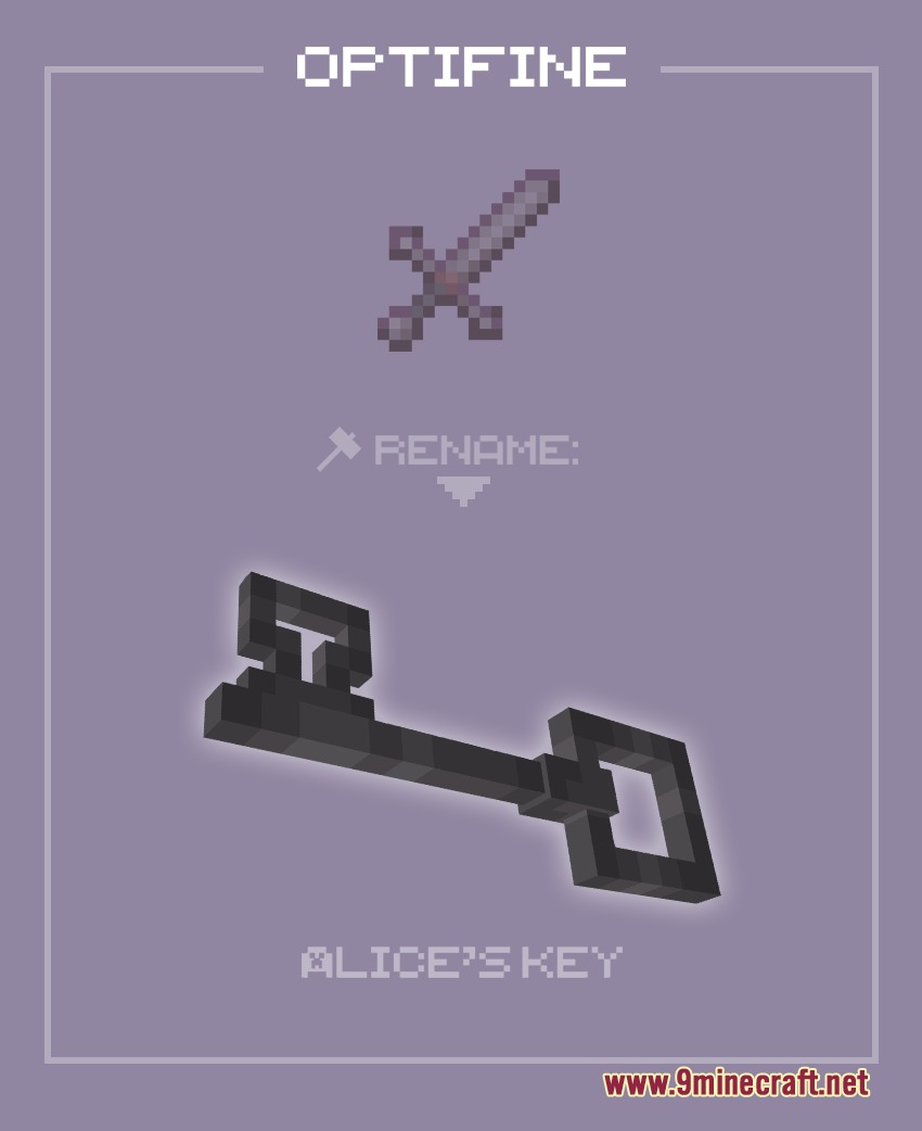 Alice’s Box Resource Pack (26.2, 1.21.11) – Dreamy Storybook Wonderland Vibes 5 Renaming a netherite sword to alice key changes its model to a key