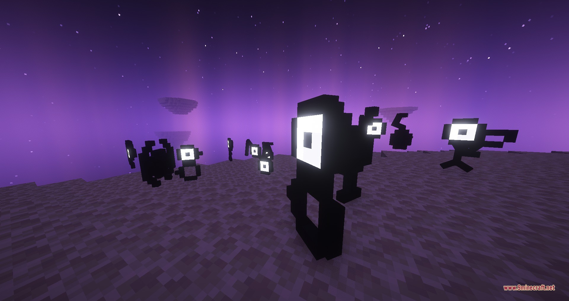Alphabet Soup Data Pack (1.21.1, 1.20.1) – Catch Every Unown Letter 2 Several black unown pokemon from cobblemon floating in the purple end dimension