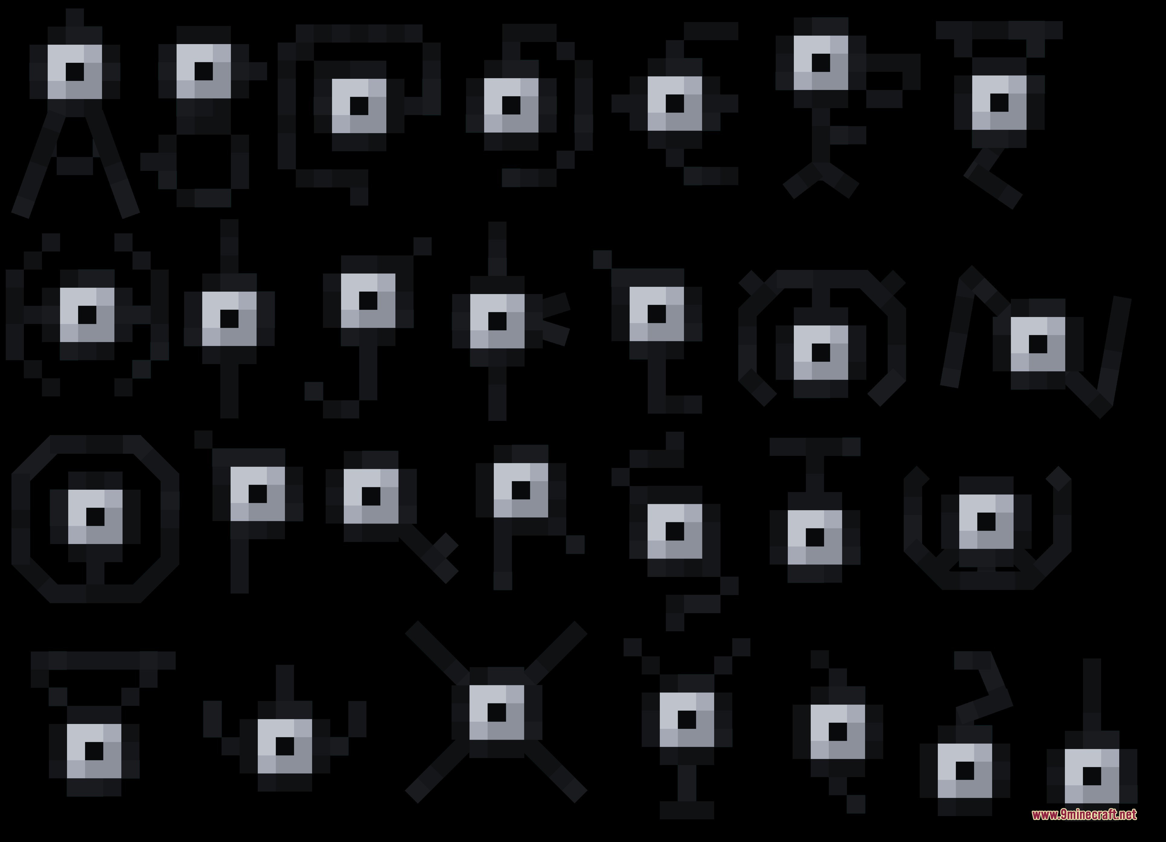 Alphabet Soup Data Pack (1.21.1, 1.20.1) – Catch Every Unown Letter 4 A collection of unown pokemon variations shaped like letters of the alphabet