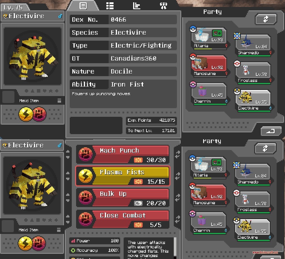 The apex raid protocols interface displays an electivire with custom type combinations