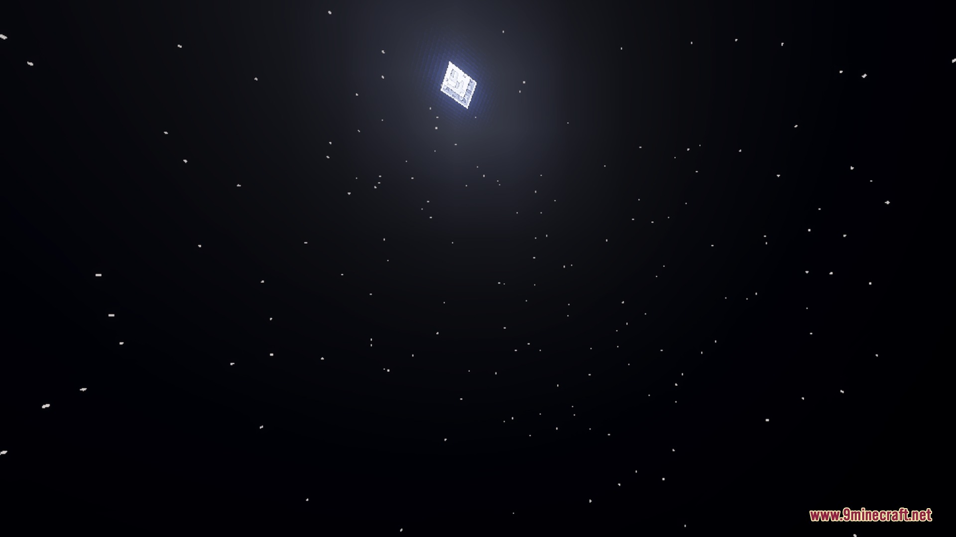 A dark night sky filled with stars and a bright glowing square moon