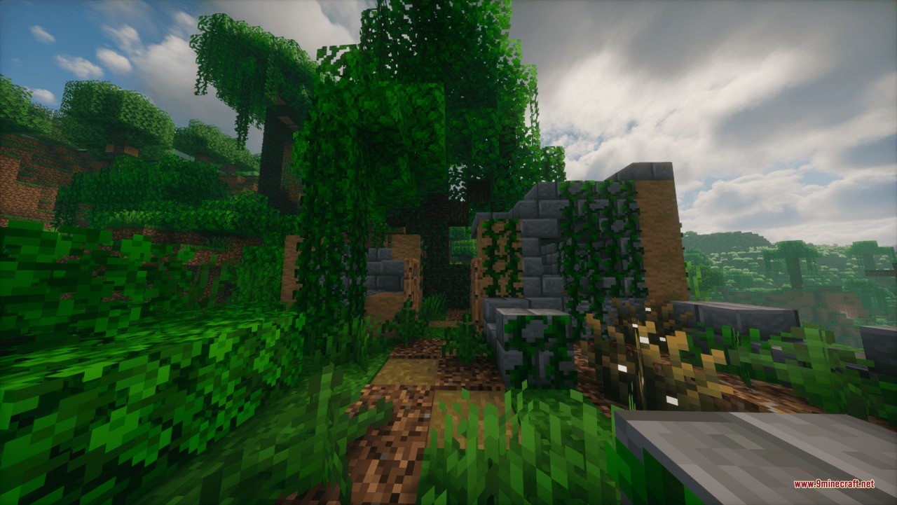 Aztec Temple &Amp; Ruins Ruins Structure Data Pack (1.21.11, 1.21.1) 2 Broken stone house ruins covered in vines within a jungle biome