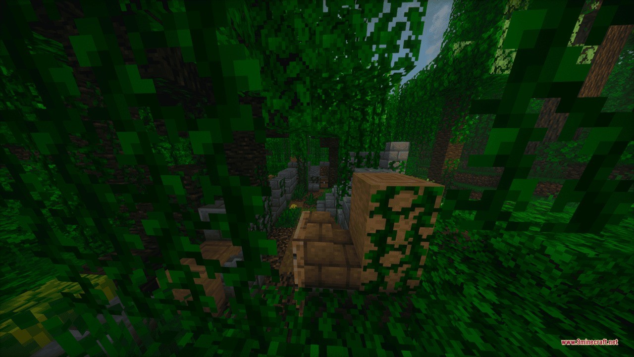 Aztec Temple &Amp; Ruins Ruins Structure Data Pack (1.21.11, 1.21.1) 11 Broken stone house ruins overgrown with vines in a dense jungle forest