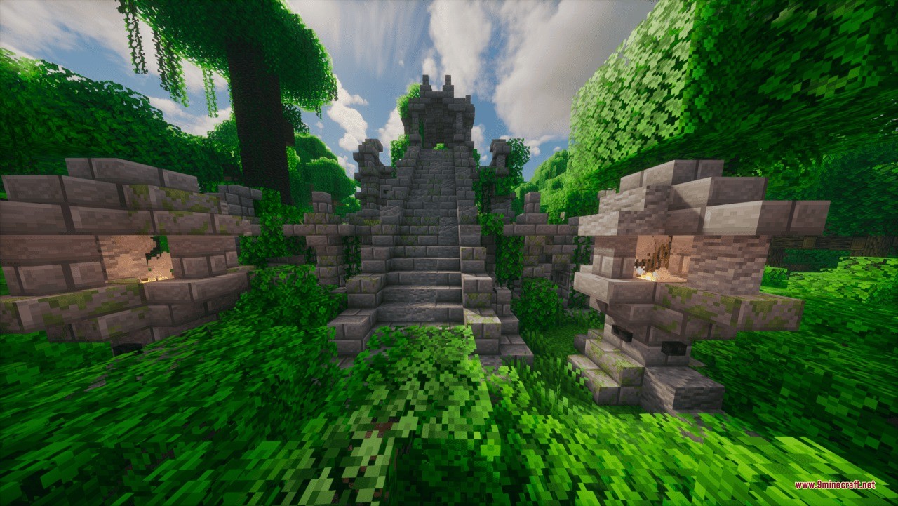 Aztec Temple &Amp; Ruins Ruins Structure Data Pack (1.21.11, 1.21.1) 3 Grand stone temple staircase with lanterns hidden in the deep jungle