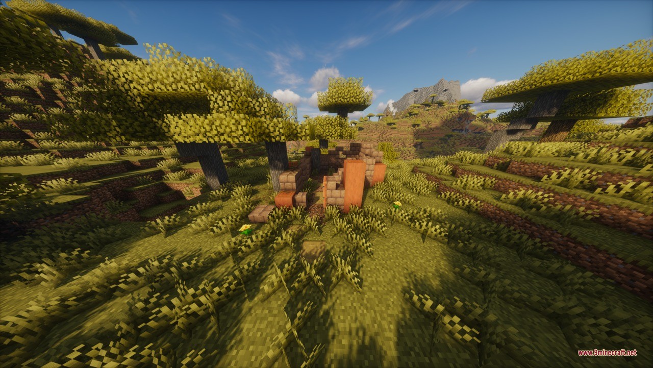 Aztec Temple &Amp; Ruins Ruins Structure Data Pack (1.21.11, 1.21.1) 7 Small aztec ruins structure surrounded by acacia trees in a savanna biome