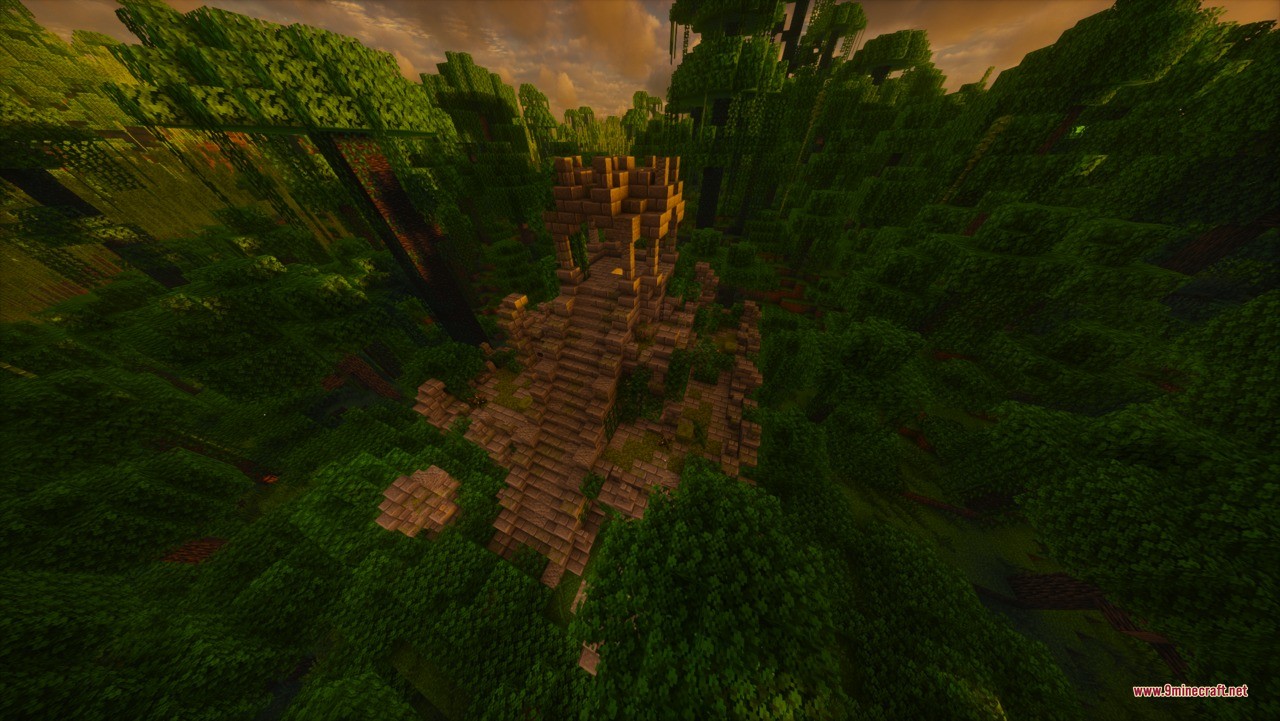Aztec Temple &Amp; Ruins Ruins Structure Data Pack (1.21.11, 1.21.1) 10 An ancient stone temple stands tall amidst a dense green jungle biome