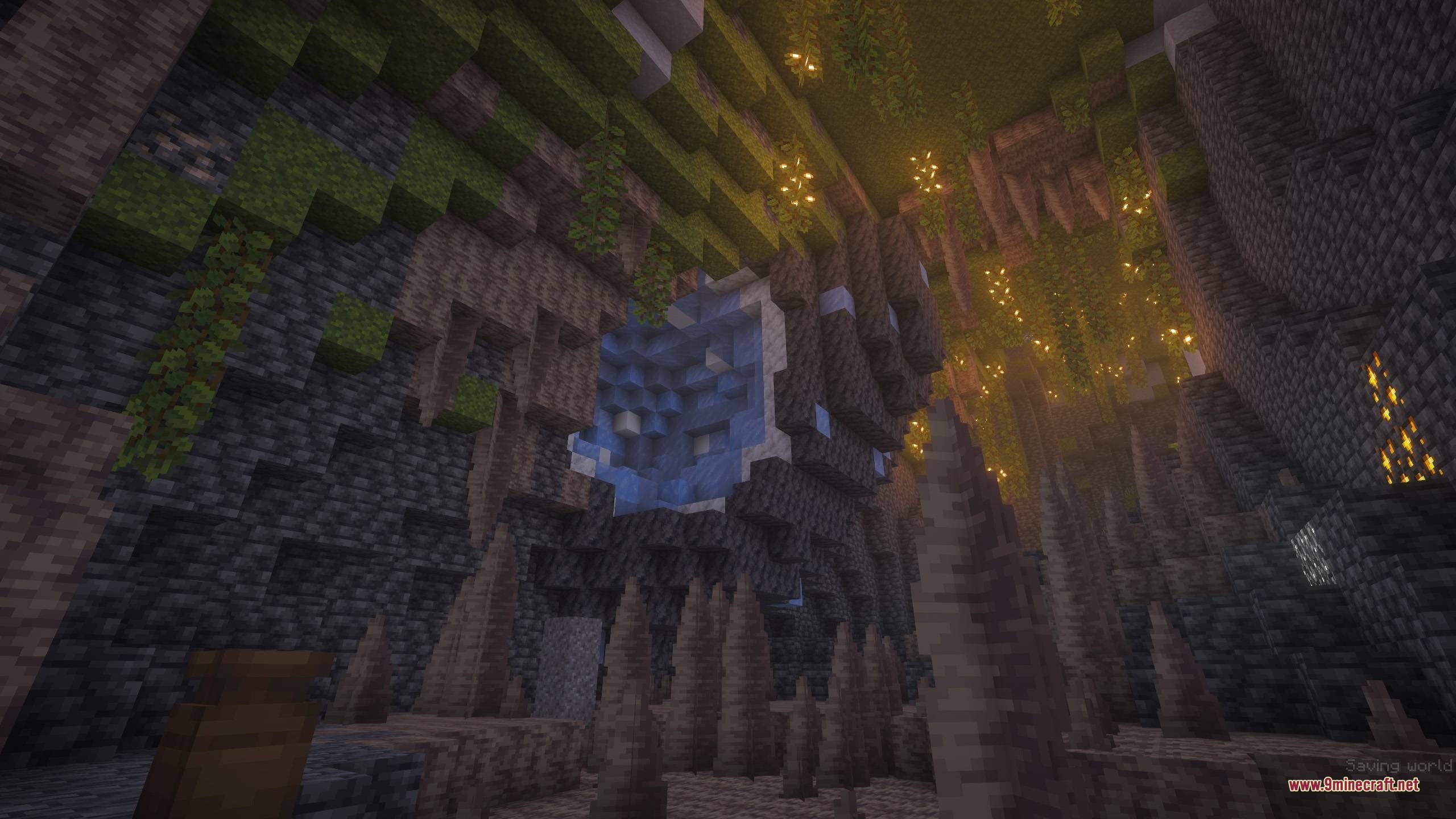 Bm More Geodes Data Pack (1.21.11, 1.21.1) – Mine Hidden Pockets Of Valuable 3 Dripstone and glow berries surround a rare blue ice geode in a lush cave