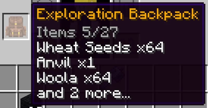 Backpacks &Amp; More Data Pack (26.2, 1.21.1) – Double Your Storage Space 7 Tooltip showing the contents of an exploration backpack in minecraft