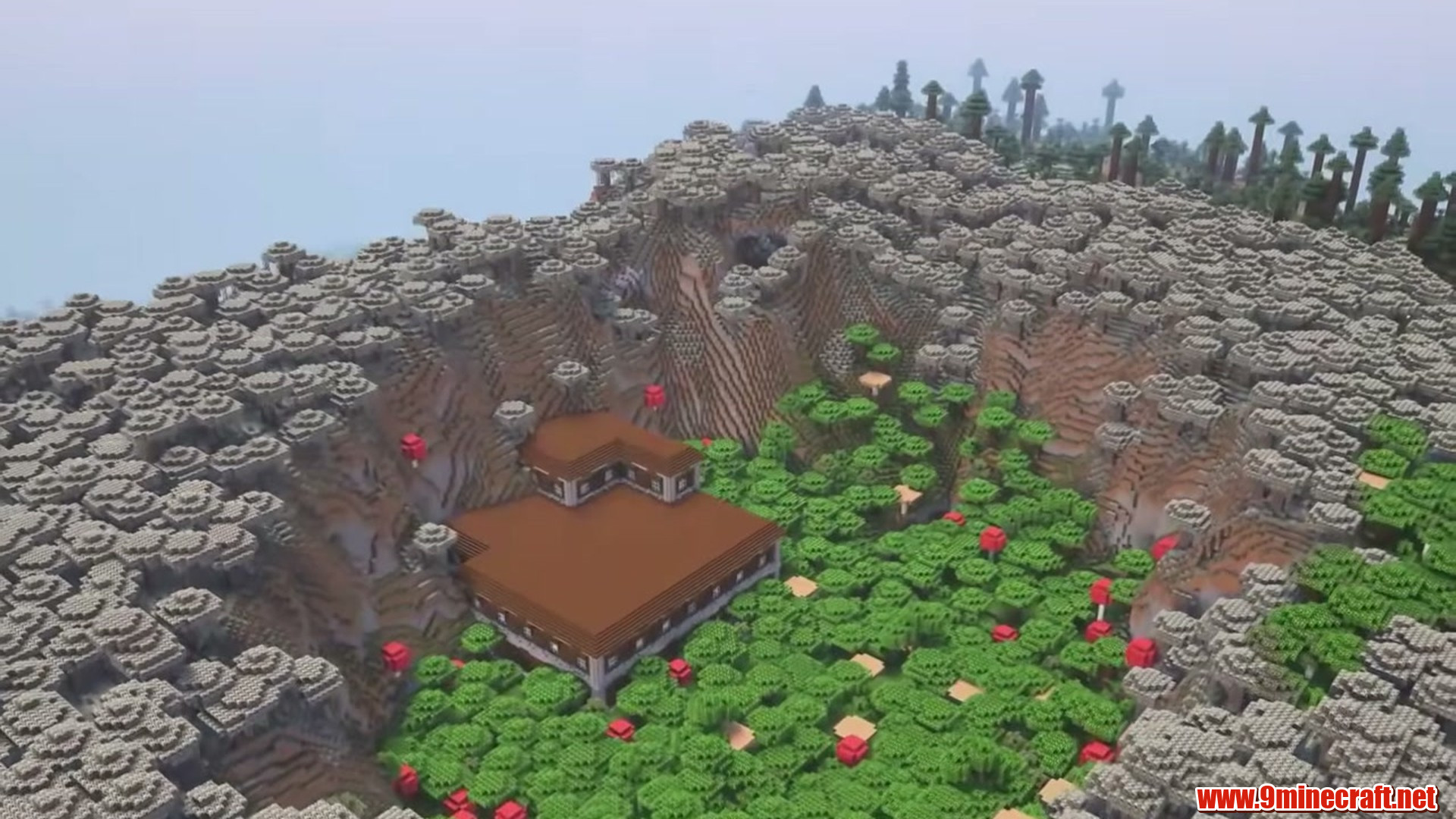 Mansion in mushroom mountain bowl in minecraft seed 6942699125717600