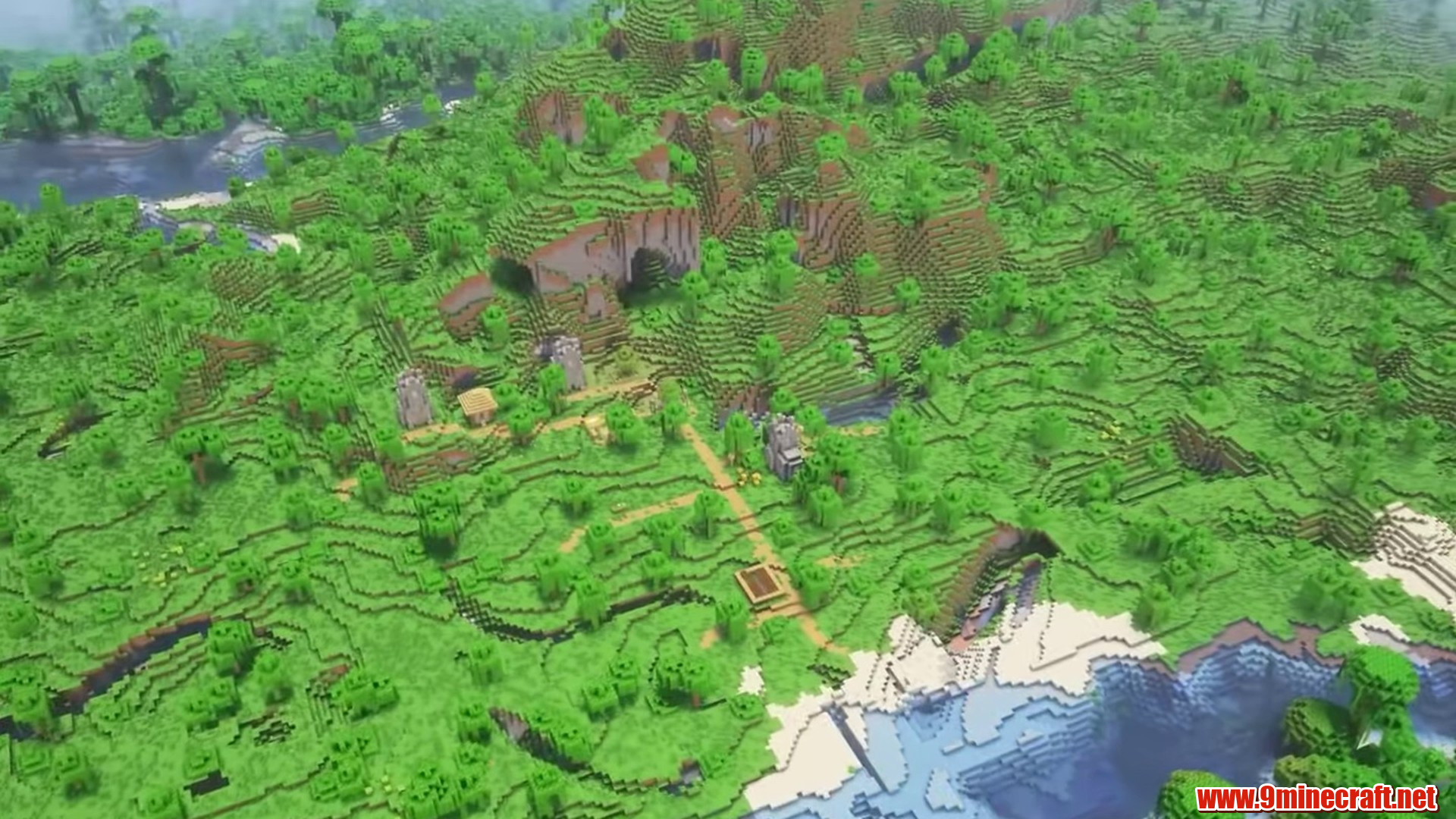 Best Seeds For Minecraft (26.2, 1.21.11) Part 4 – Java/Bedrock Edition 11 Village and river terrain beside dense jungle