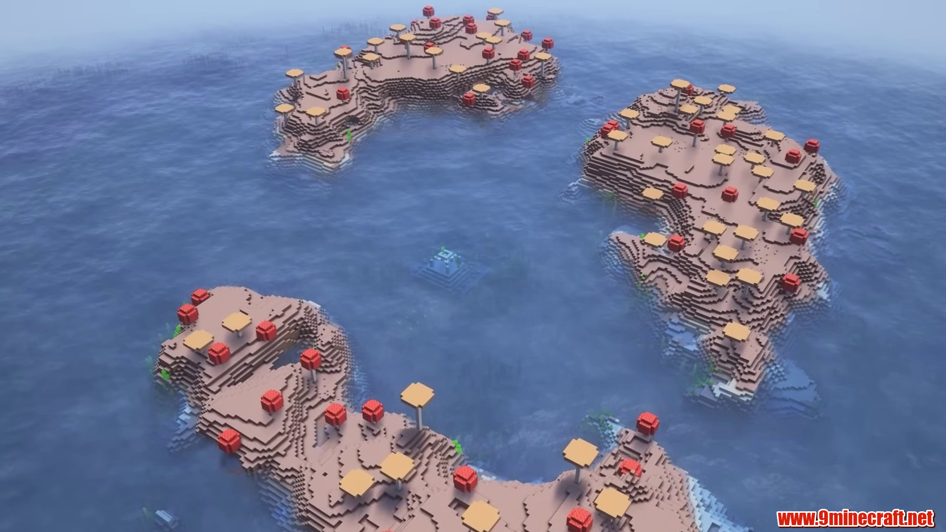 Mushroom islands surrounding an ocean monument