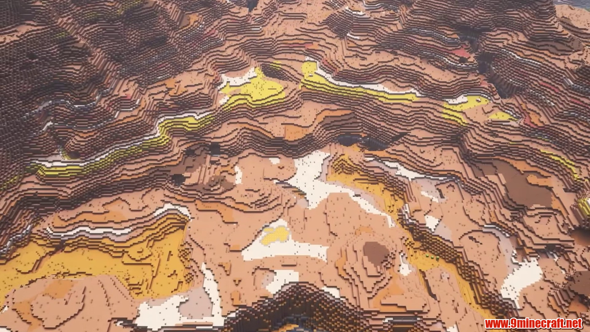 Arid peaks and lake in minecraft seed 6942694271671743189