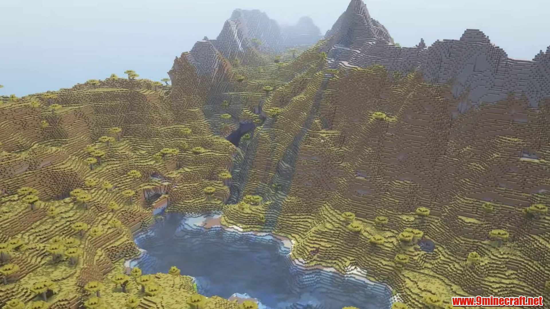 Scenic terrain featured in waterfall valley